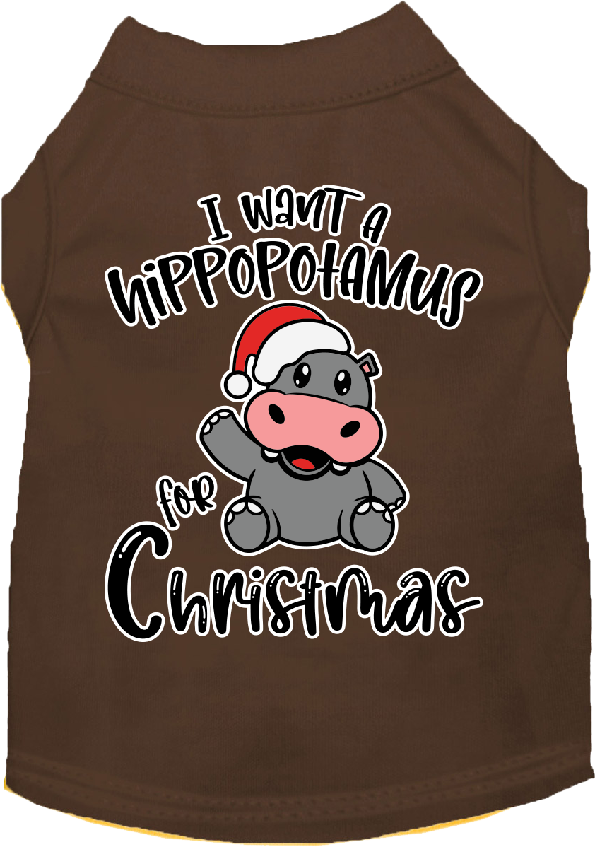 Hippo for Christmas Screen Print Dog Shirt Brown Size XS